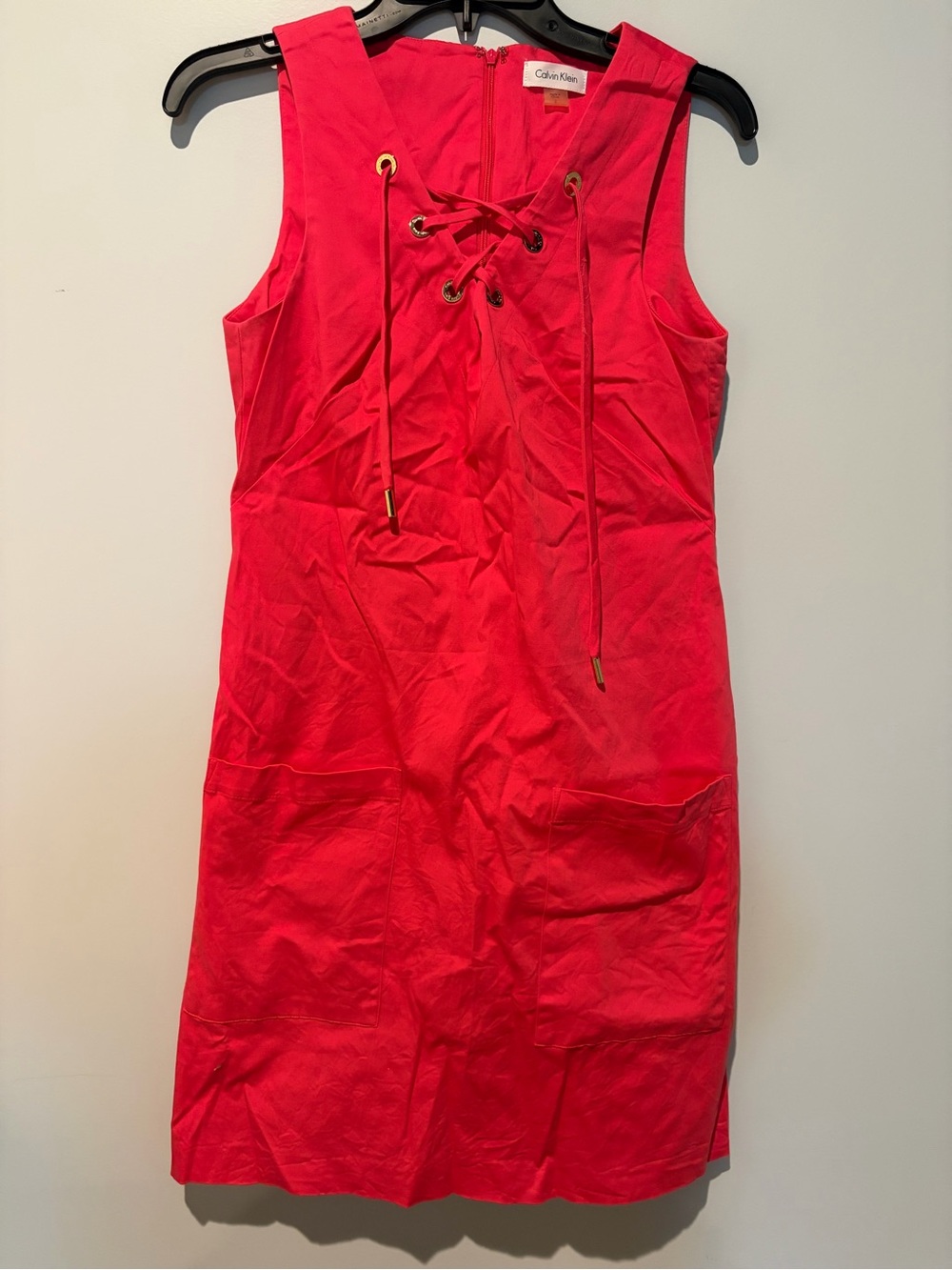 Calvin Klein Bright Pink Lace-Up Mini Dress
